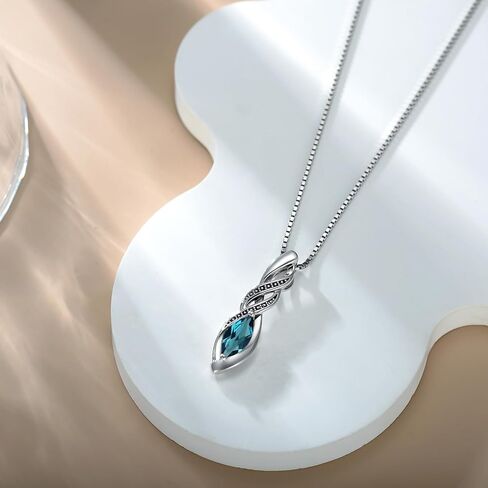 Vintage Infinity Birthstone Necklace 925 Sterling Silver 10 * 5mm Marquise Cut Birthstone Pendant Necklace with 18+2 inch Chain for Women in Kuwait