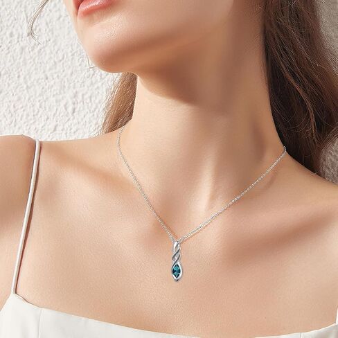 Vintage Infinity Birthstone Necklace 925 Sterling Silver 10 * 5mm Marquise Cut Birthstone Pendant Necklace with 18+2 inch Chain for Women in Kuwait