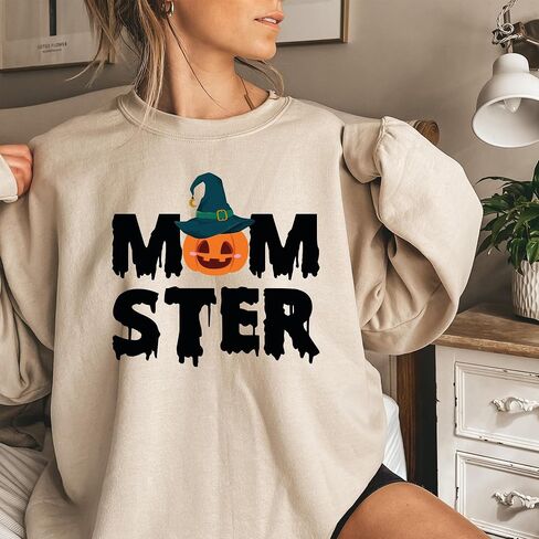 Momster Halloween Shirt for Women, Funny Halloween Shirt and Pumpkin Mom T-Shirt, Halloween Crewneck Sweater, Spooky Season Fall Sweatshirt in Saudi Arabia
