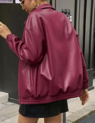 Women's Oversized Leather Jacket, Casual Soft Faux Leather Zip Motorcycle Coat With Pocket 2025 Fall Fashion in Kuwait