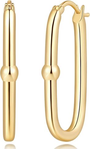 Gold Earrings for Women 14k Gold Hoop Earrings for Women Square Hoop Earring for Womens Square Oval-Shaped Design with A Small Round Bead Dainty Hoops Earring for Womens Hoops Trendy 33mm in Saudi Arabia