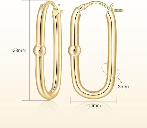 Gold Earrings for Women 14k Gold Hoop Earrings for Women Square Hoop Earring for Womens Square Oval-Shaped Design with A Small Round Bead Dainty Hoops Earring for Womens Hoops Trendy 33mm in Saudi Arabia