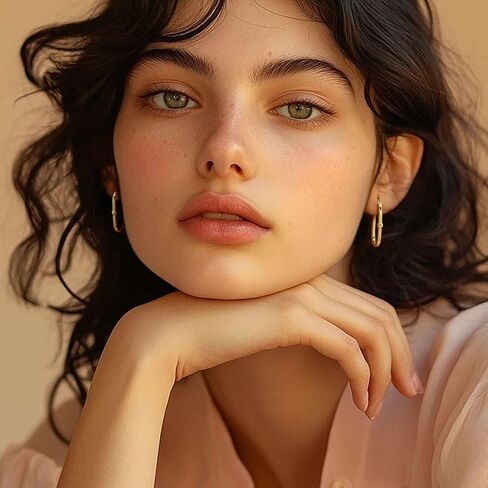 Gold Earrings for Women 14k Gold Hoop Earrings for Women Square Hoop Earring for Womens Square Oval-Shaped Design with A Small Round Bead Dainty Hoops Earring for Womens Hoops Trendy 33mm in Saudi Arabia