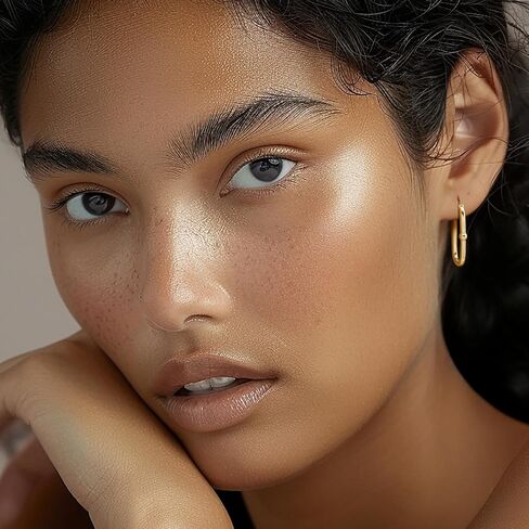 Gold Earrings for Women 14k Gold Hoop Earrings for Women Square Hoop Earring for Womens Square Oval-Shaped Design with A Small Round Bead Dainty Hoops Earring for Womens Hoops Trendy 33mm in Saudi Arabia