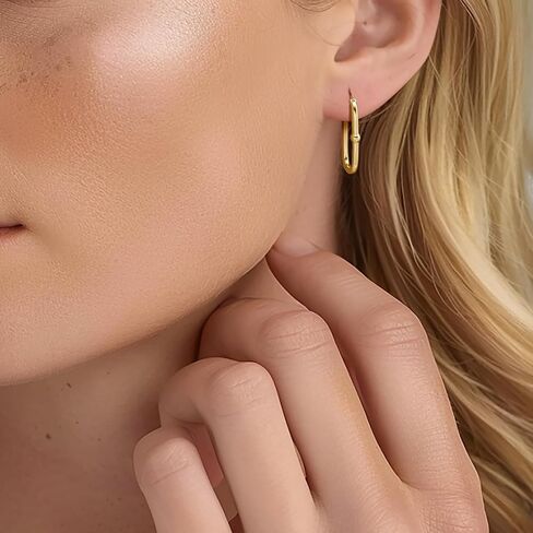 Gold Earrings for Women 14k Gold Hoop Earrings for Women Square Hoop Earring for Womens Square Oval-Shaped Design with A Small Round Bead Dainty Hoops Earring for Womens Hoops Trendy 33mm in Saudi Arabia