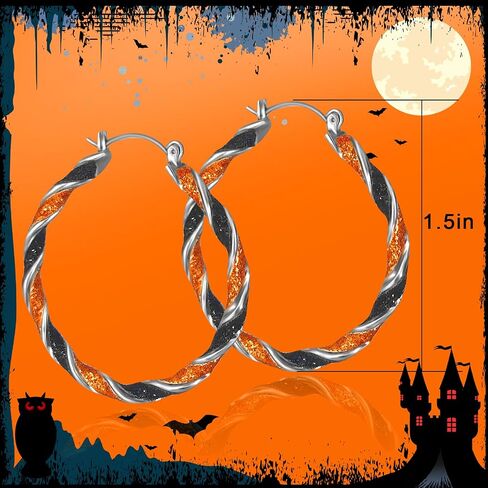 Halloween Earrings for Women Halloween Hoop Earrings Shining Halloween Black Orange Twisted Earrings Halloween Party Earrings Halloween Theme Jewelry in Kuwait