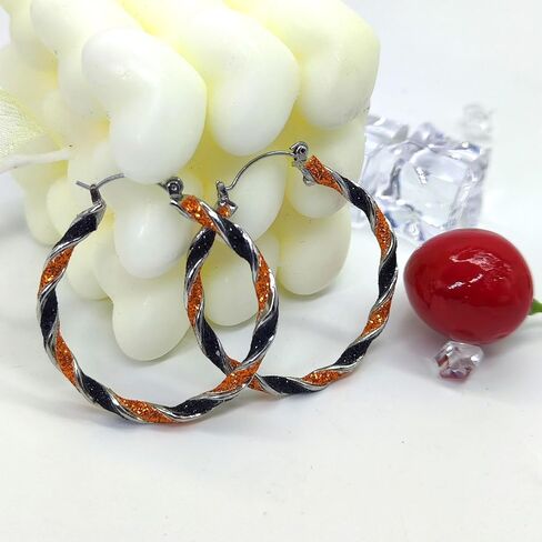 Halloween Earrings for Women Halloween Hoop Earrings Shining Halloween Black Orange Twisted Earrings Halloween Party Earrings Halloween Theme Jewelry in Kuwait