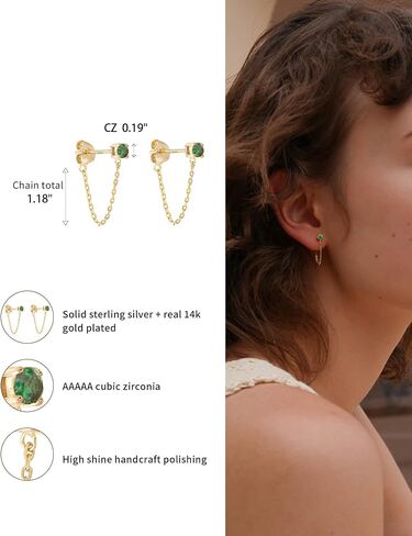 S.Leaf 925 Sterling Silver 18Karat Gold Plated Chain Earrings for Women Hypoallergenic Cubic Zirconia Tassel Drop Dangle Stud Earrings Bridesmaid Gifts Best Friend Birthday Gifts for Women Trendy Birthstone in Kuwait
