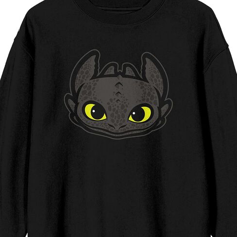 How to Train Your Dragon Franchise - Toothless Head Vector Graphic on Adult Black Crew Neck Sweatshirt in Saudi Arabia