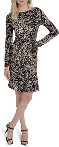 DKNY Women's Long Sleeve Jewel Neck Twist Front Detail Mini Dress in Saudi Arabia