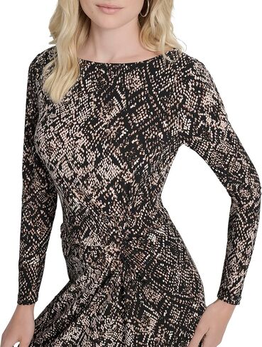 DKNY Women's Long Sleeve Jewel Neck Twist Front Detail Mini Dress in Saudi Arabia