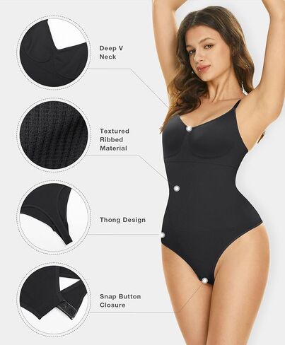 Lover-Beauty 3 Pack Bodysuits for Women Ribbed Thong V Neck Sculpting Shapewear in Saudi Arabia