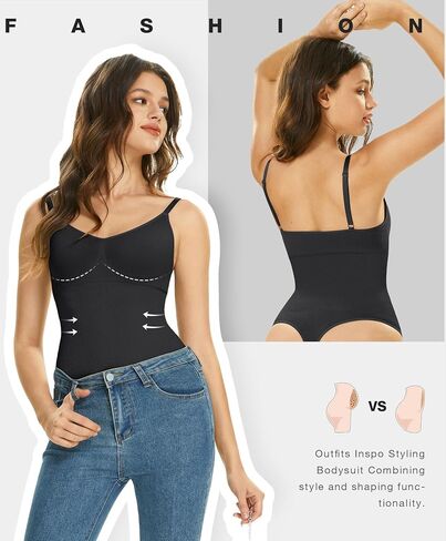Lover-Beauty 3 Pack Bodysuits for Women Ribbed Thong V Neck Sculpting Shapewear in Saudi Arabia