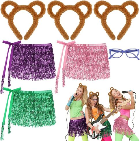 7 Pcs Halloween Animal Costumes Set Include Ear Headbands Sequin Tassel Skirt Purple Frame Glasses Dancer for Women Adult Halloween Cosplay Party Accessory in Saudi Arabia