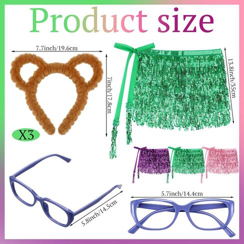 7 Pcs Halloween Animal Costumes Set Include Ear Headbands Sequin Tassel Skirt Purple Frame Glasses Dancer for Women Adult Halloween Cosplay Party Accessory in Saudi Arabia