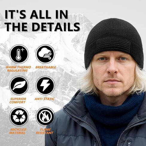 American Fleece Watch Cap, American Flag Tactical Beanie for Boys Men's Warm Winter Hat Beanie in Kuwait