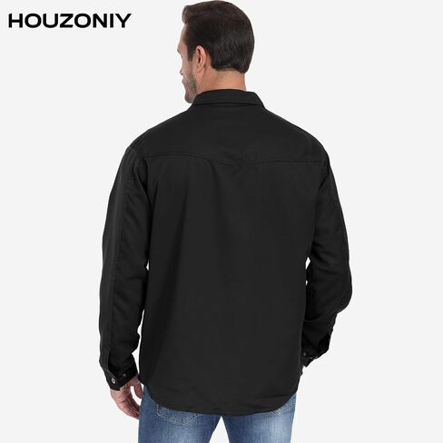 HOUZONIY رجل الفانيلا قميص جاكيتات مبطنة زر المفاجئة قمصان طويلة الأكمام الخريف سترة خفيفة الوزن في الهواء الطلق مع جيوب in Kuwait