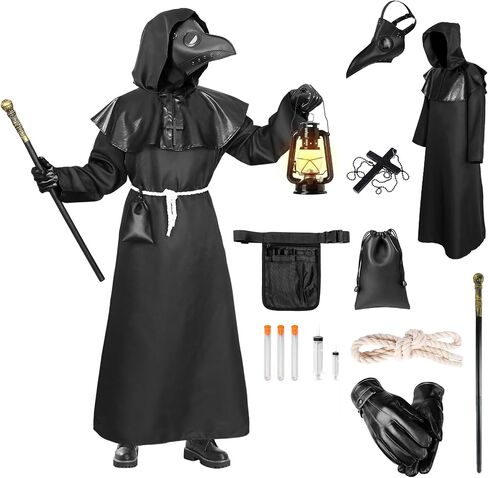 Plague Doctor Halloween Costume Adult Men White,8 Pcs Plague Doctor Outfit with Mask for Mens Halloween Costumes in Saudi Arabia