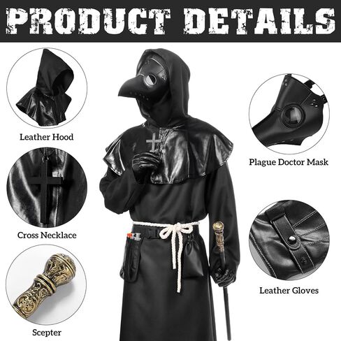 Plague Doctor Halloween Costume Adult Men White,8 Pcs Plague Doctor Outfit with Mask for Mens Halloween Costumes in Saudi Arabia