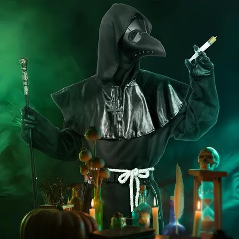 Plague Doctor Halloween Costume Adult Men White,8 Pcs Plague Doctor Outfit with Mask for Mens Halloween Costumes in Saudi Arabia