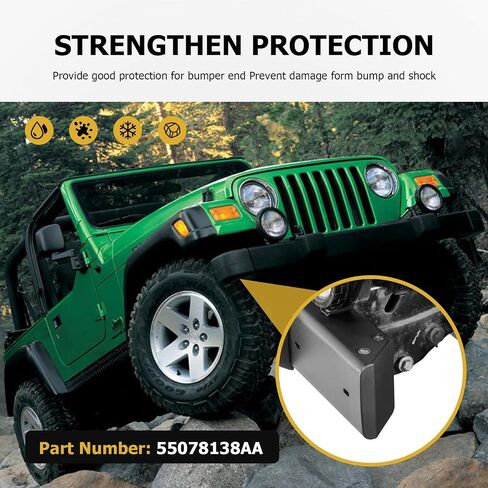 Bacar Front Bumper End Caps 55078138AA Bumper Plug Bumpers Cover 2Pcs for Jeep Wrangler TJ 96-06 ABS Black in Saudi Arabia