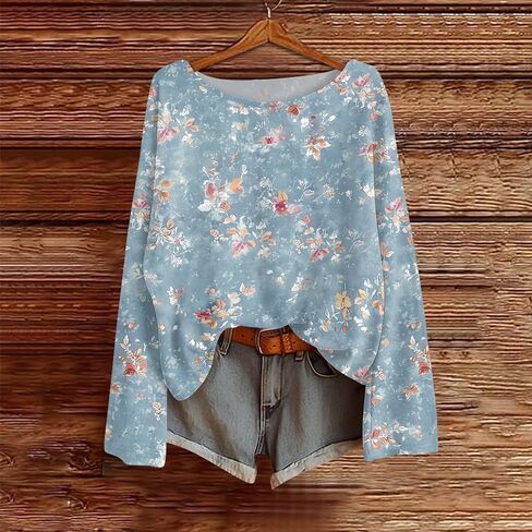 Long Sleeve Shirts for Women Fall Vintage Floral ​Print Casual Blouses Loose Fit Tunic Tops Cute Halloween Shirts in Saudi Arabia
