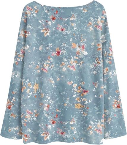 Long Sleeve Shirts for Women Fall Vintage Floral ​Print Casual Blouses Loose Fit Tunic Tops Cute Halloween Shirts in Saudi Arabia