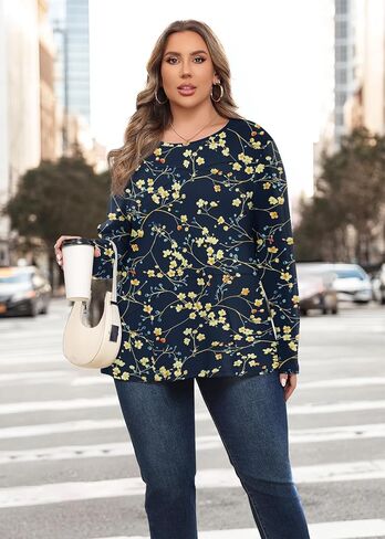 Lastshe Plus Size Fall Long Sleeve Tops for Women Loose Casual Tunic Shirts Pleated Fashion Lightweight Sweaters 2025 in Kuwait