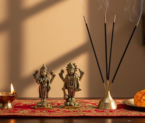 زوج eSplanade من النحاس Lakshmi Narayan - تمثال اللورد فيشنو مع تمثال Laxmi Idol Murti - 3 بوصات | Pooja Idols | ديكور المنزل in Kuwait