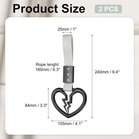 PATIKIL 2Pcs Broken Heart Shaped Car Handle Straps, Car Hanging Accessories Bumper Warning Ring Drift Charm for Auto Decor Interior Exterior Decoration, Red in Saudi Arabia