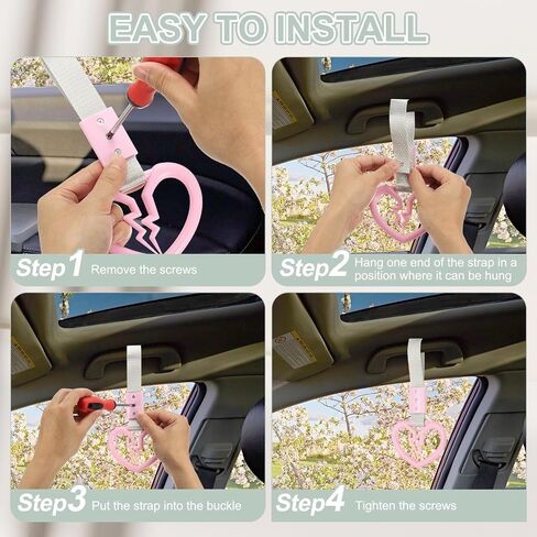 PATIKIL 2Pcs Broken Heart Shaped Car Handle Straps, Car Hanging Accessories Bumper Warning Ring Drift Charm for Auto Decor Interior Exterior Decoration, Red in Saudi Arabia