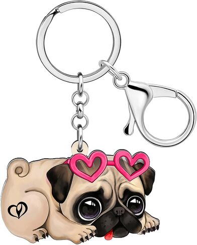 Acrylic Cute Pug Keychain Key Ring Puppy Pet Lovers Dog Gifts for Women Girls Dog Mom Car Keys Wallet Backpack Accessories in Saudi Arabia