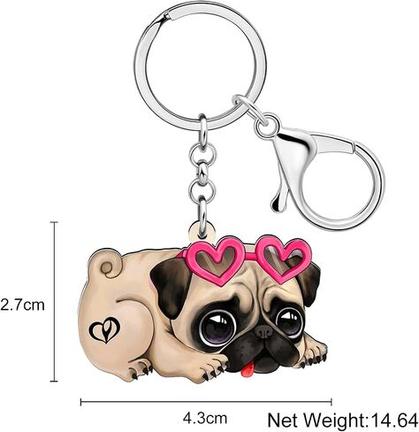 Acrylic Cute Pug Keychain Key Ring Puppy Pet Lovers Dog Gifts for Women Girls Dog Mom Car Keys Wallet Backpack Accessories in Saudi Arabia