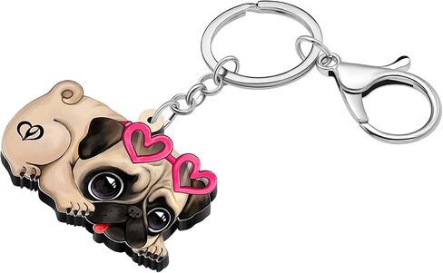 Acrylic Cute Pug Keychain Key Ring Puppy Pet Lovers Dog Gifts for Women Girls Dog Mom Car Keys Wallet Backpack Accessories in Saudi Arabia