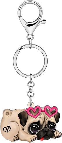 Acrylic Cute Pug Keychain Key Ring Puppy Pet Lovers Dog Gifts for Women Girls Dog Mom Car Keys Wallet Backpack Accessories in Saudi Arabia