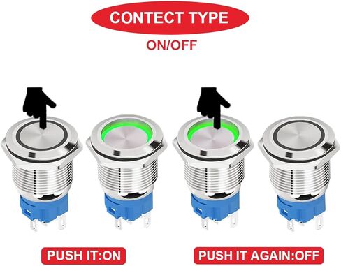 3 قطع 16 ملم فضي ذاتي القفل زر ضغط تيار مستمر 12 فولت 5 أمبير تشغيل من الفولاذ المقاوم للصدأ مقاوم للماء أزرق LED رأس حلقة الملاك لثقب تركيب 0.63 بوصة مع مقبس سلك غطاء أسلاك لسيارة قارب RV in Kuwait