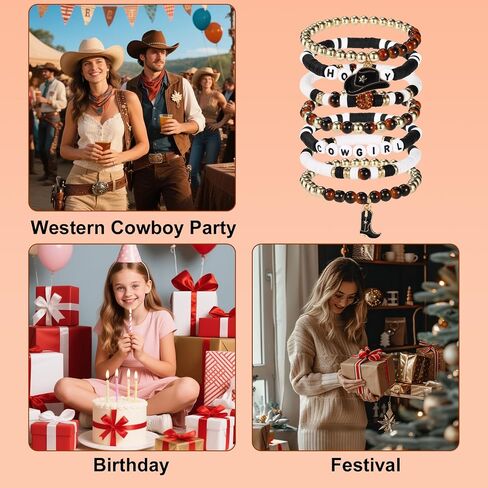 7pcs Howdy Cowgirl Beaded Bracelets, Stackable Western Beaded Bracelets with Cowgirl Hat and Boots Charms Y2K Style Outfit Accessories Jewelry for Friends Family Women Gift (Black) in Saudi Arabia