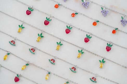 Fruit Charm Bracelet for Women, 18K Gold Plated or Silver, Adjustable Chain with CZ Crystal Strawberry, Pineapple, Watermelon, Mixed Fruit Charms in Saudi Arabia