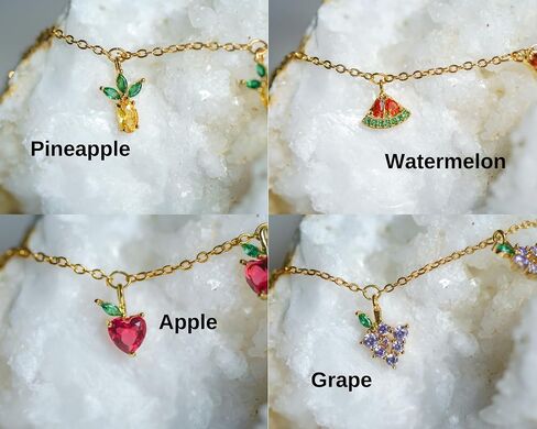 Fruit Charm Bracelet for Women, 18K Gold Plated or Silver, Adjustable Chain with CZ Crystal Strawberry, Pineapple, Watermelon, Mixed Fruit Charms in Saudi Arabia