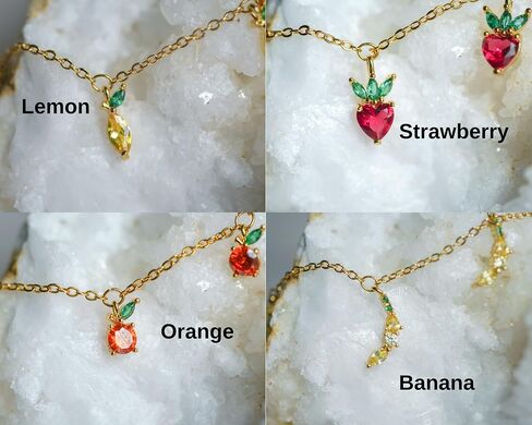 Fruit Charm Bracelet for Women, 18K Gold Plated or Silver, Adjustable Chain with CZ Crystal Strawberry, Pineapple, Watermelon, Mixed Fruit Charms in Saudi Arabia