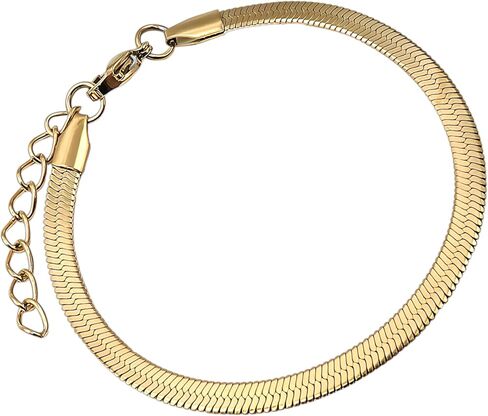 18K Gold Over Herringbone Bracelet Anklet for Women, 18k Gold PVD Coating Yellow Herringbone Ankle Bracelet - Everyday Wear Non-Tarnish, Waterproof Sweatproof Dainty Bracelet for Men Women in Kuwait