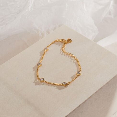 CAITLYNMINIMALIST 18K Gold Plated Sterling Silver CZ Diamond Lily Multi Charm Mini Dainty Cluster Station Bracelet for Women in Saudi Arabia