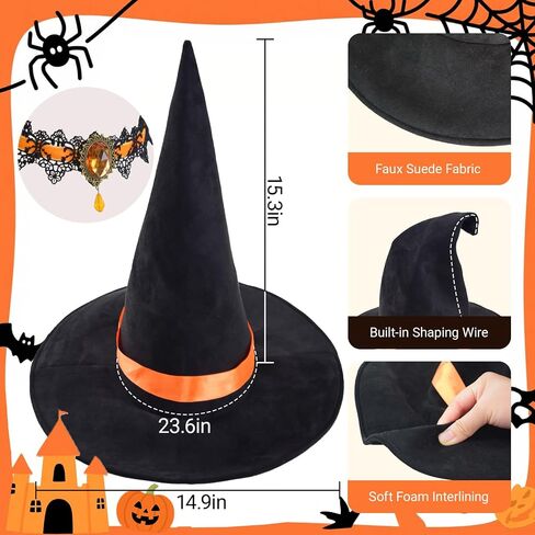 Vegove 5Pcs Halloween Witch Costume, Women Pumpkin Outfit - Wicked Hat Choker Tutu Skirt & Striped Gloves Socks in Kuwait