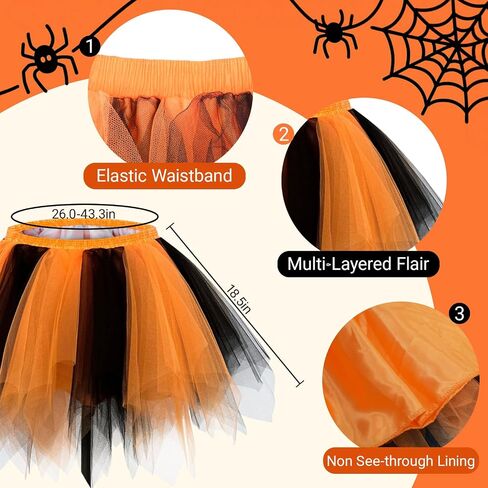 Vegove 5Pcs Halloween Witch Costume, Women Pumpkin Outfit - Wicked Hat Choker Tutu Skirt & Striped Gloves Socks in Kuwait