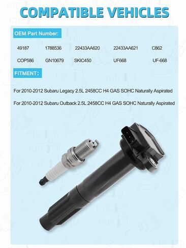 مجموعة من 4 ملفات إشعال UF668 وشمعات إشعال إيريديوم (2.5 لتر فقط) 2010 2011 2012 لسوبارو ليجاسي أوت باك، استبدل # 1788536 22433AA620 22433AA621 C862 COP586 GN10679 in Saudi Arabia
