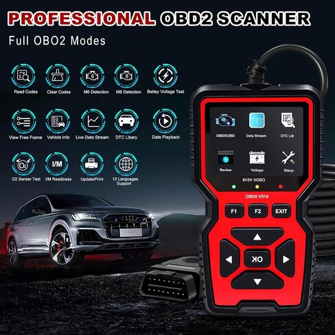 ماسح ضوئي OBD2 V519، قارئ رموز تشخيصي احترافي للسيارة، رقمي مع تدفق بيانات مباشر، اختبار جهد البطارية، أحمر وأسود in Saudi Arabia