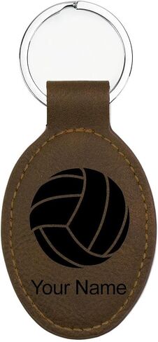 LaserGram Oval Keychain, Volleyball Ball, Personalized Engraving Included (Rustic with Gold) in Saudi Arabia