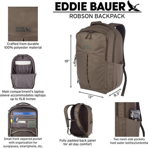 Eddie Bauer Robson Backpack 30L | Everyday Carry | Work | Travel | Commuter | Padded Laptop Sleeve | Stretch Bottle Pockets | Lightweight | Durable - Dark Purple in Saudi Arabia