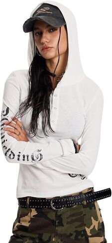 Women's Y2K Vintage Gothic Letter Graphic Slim Fit Long Sleeve Lightweight Sheer Mesh Hoodie T Shirt in Saudi Arabia