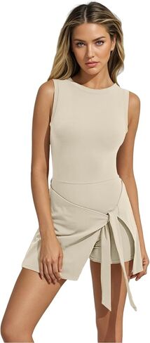 Tennis Dress for Women Sleeveless Wrap Skirt Built in Shorts Golf Athletic Dress Backless Round Neck Workout Rompers in Saudi Arabia